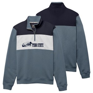 denim blue 1/4 zip crew fleece with Nittany Lion Shrine & Penn State